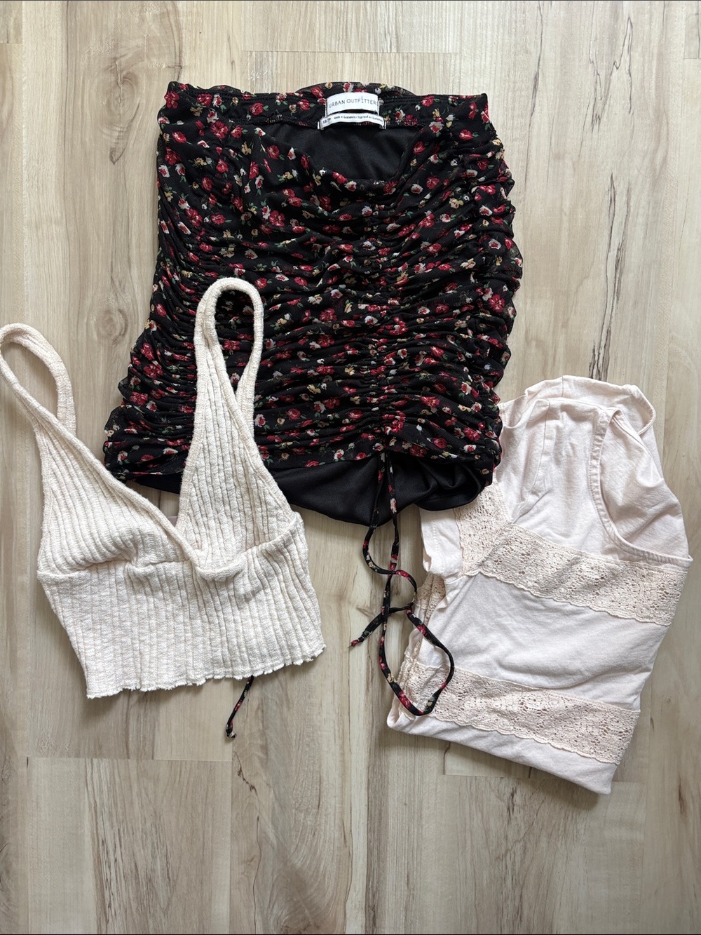 Bundle of 3 tops! Urban Outfitters Black Red Floral Ruched top beige